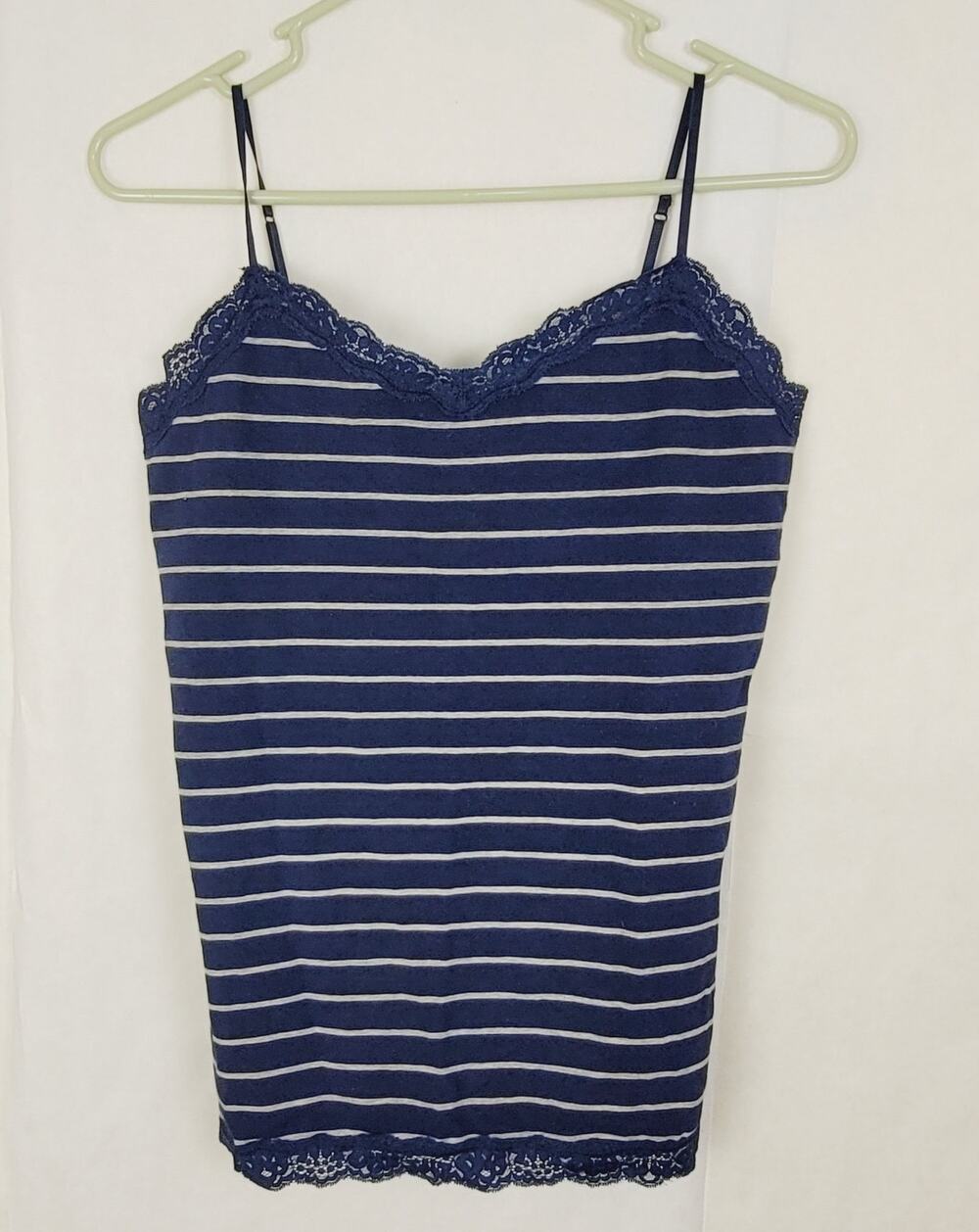 Aeropostale blue striped lace trimmed cami tank top Y2K size large coquette